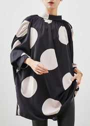 Modern Black Oversized Dot Print Silk Shirts Spring