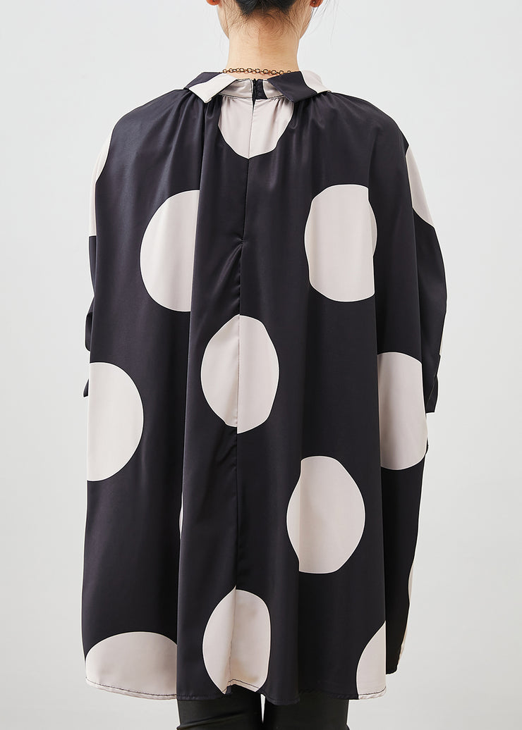 Modern Black Oversized Dot Print Silk Shirts Spring
