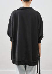 Modern Black Oversized Patchwork Cotton Coats Fall
