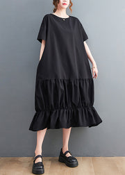 Modern Black Oversized Patchwork Wrinkled Cotton Dresses Summer