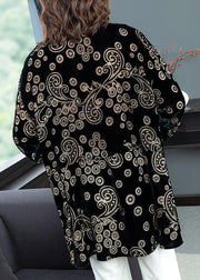 Modern Black Oversized Print Silk Velour Shirt Top Spring
