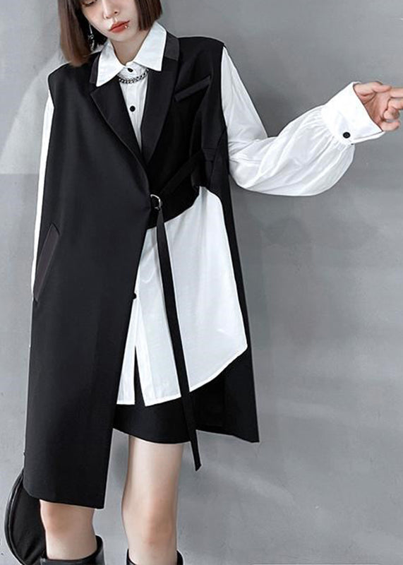 Modern Black Peter Pan Collar Asymmetrical Sashes Waistcoat Sleeveless