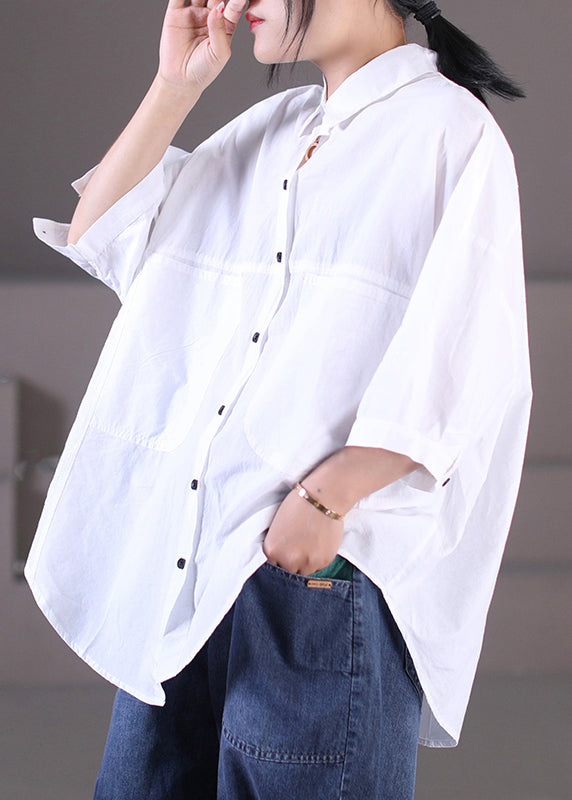 Modern Black Peter Pan Collar Low High Design Button Pockets Shirt Long Sleeve