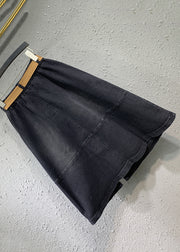 Modern Black Pockets Elastic Waist Patchwork Denim Skirts Fall
