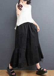 Modern Black Pockets Wide Leg Summer Cotton Pants - SooLinen