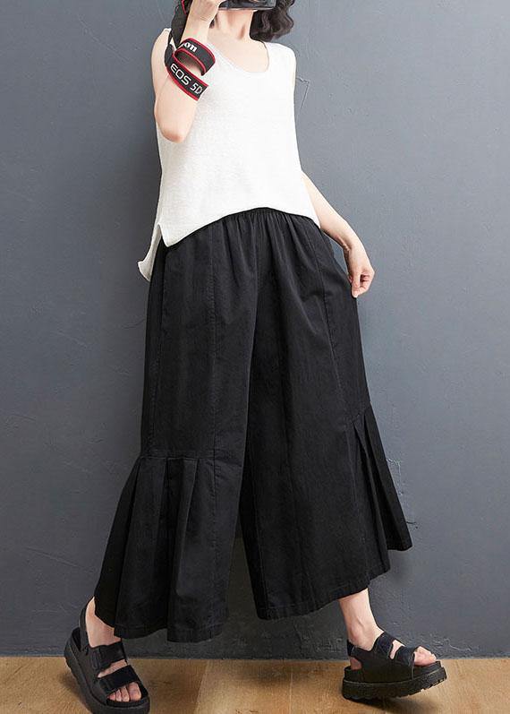 Modern Black Pockets Wide Leg Summer Cotton Pants - SooLinen