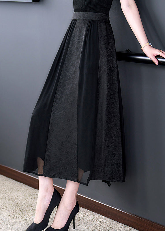 Modern Black Print High Waist Maxi Skirts Fall