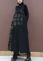 Modern Black Print Quilting Clothes Patchwork Kaftan Spring Dress - SooLinen