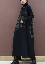 Modern Black Print Quilting Clothes Patchwork Kaftan Spring Dress - SooLinen