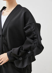 Modern Black Ruffled Patchwork Cotton Jackets Spring