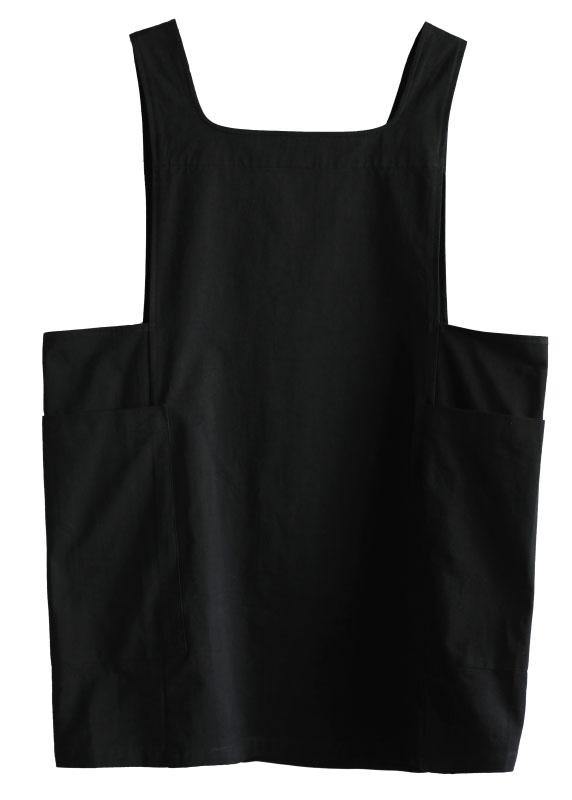 Modern Black Square Collar Pockets Summer Cotton Dresses Sleeveless - SooLinen