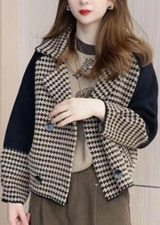 Modern Black Square Collar Striped Patchwork Woolen Coats Fall