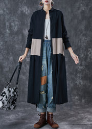 Modern Black Stand Collar Patchwork Cotton Coat Outwear Spring