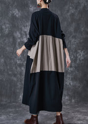 Modern Black Stand Collar Patchwork Cotton Coat Outwear Spring