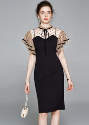 Modern Black Stand Collar Patchwork Tulle Dresses Petal Sleeve