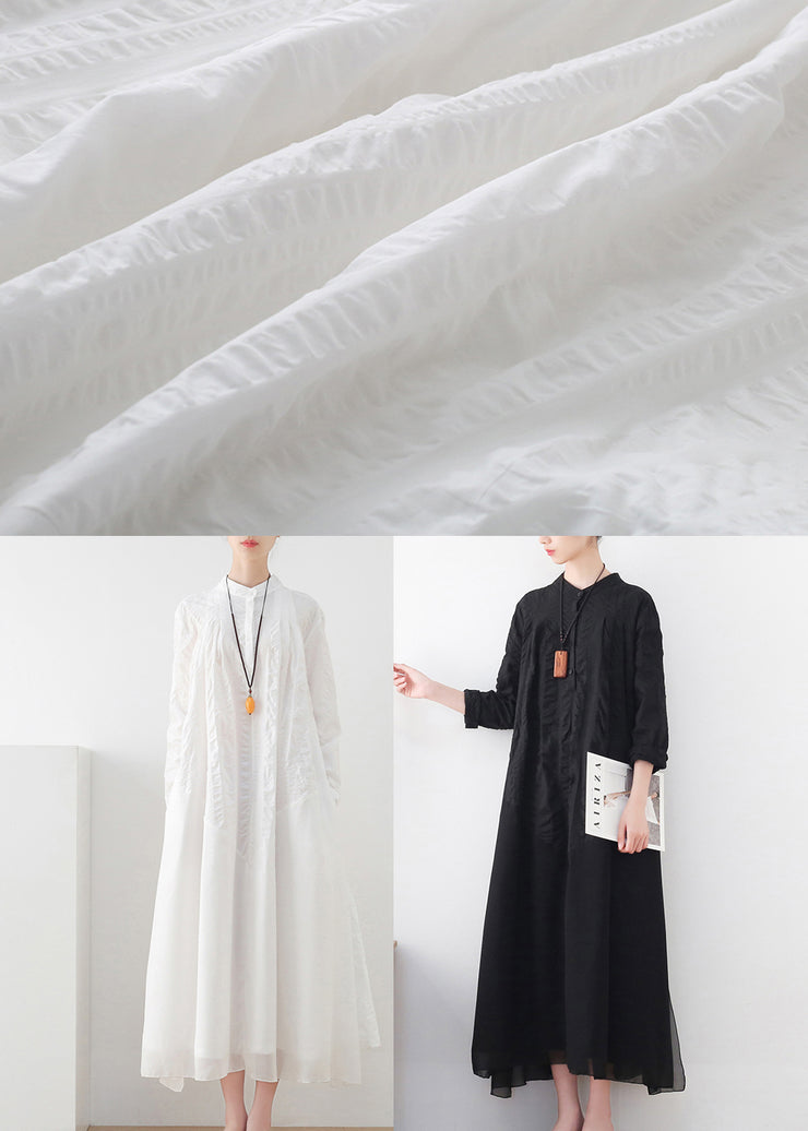 Modern Black Stand Collar Wrinkled Patchwork Shirt Dresses Long Sleeve