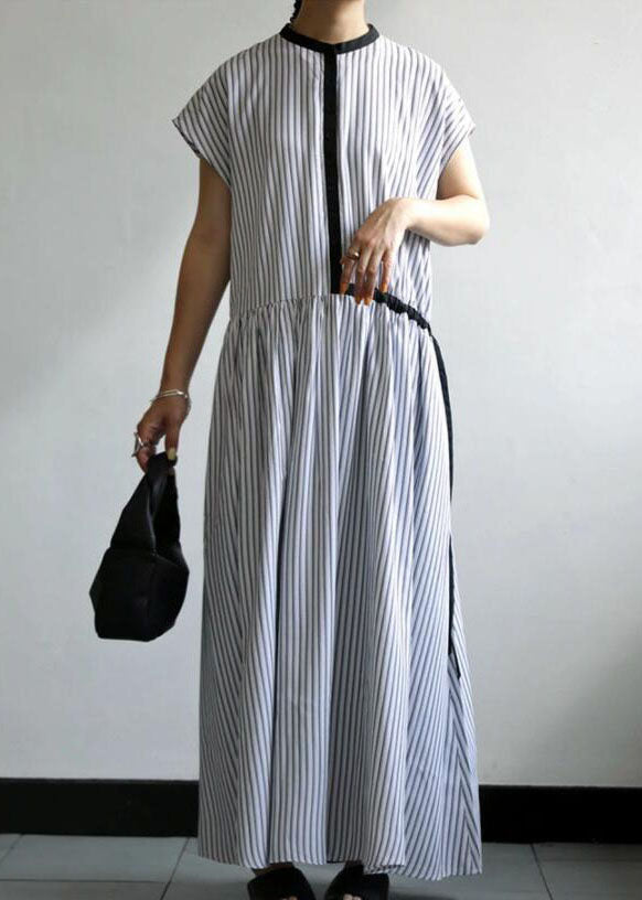 Modern Black Striped Exra Large Hem Cotton Maxi Dresses Summer