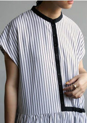 Modern Black Striped Exra Large Hem Cotton Maxi Dresses Summer