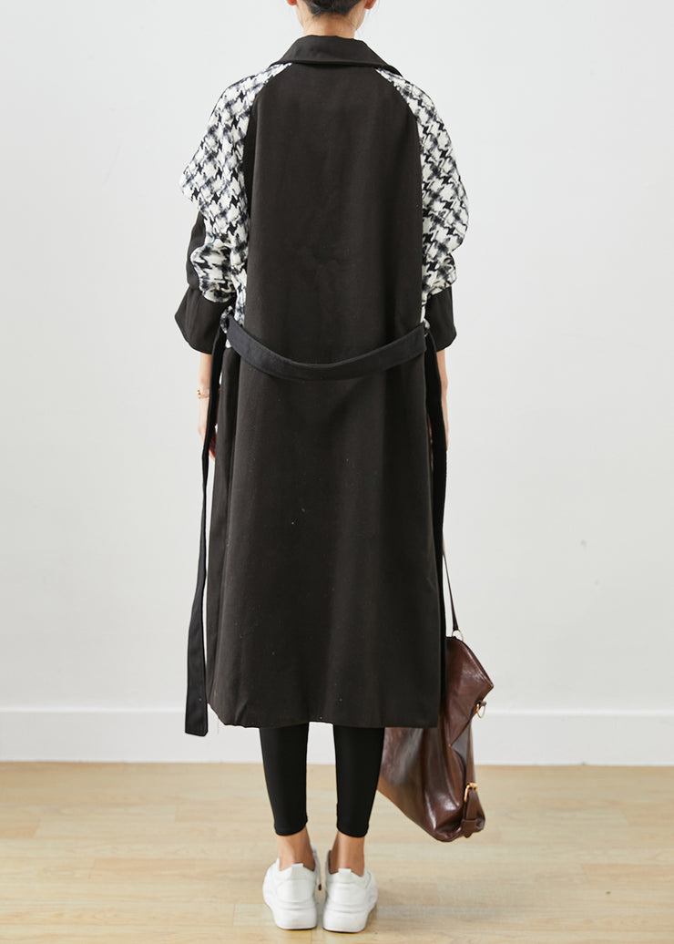 Modern Black Thick Patchwork Plaid Woolen Coat Outwear Fall