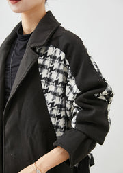 Modern Black Thick Patchwork Plaid Woolen Coat Outwear Fall