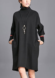 Modern Black Turtleneck Vacation Mid Dresses Long Sleeve