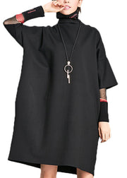Modern Black Turtleneck Vacation Mid Dresses Long Sleeve