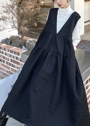 Modern Black V Neck Patchwork Long Dresses Spring