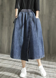 Modern Blue Asymmetrical Elastic Waist Pockets Patchwork Denim Skirt Fall