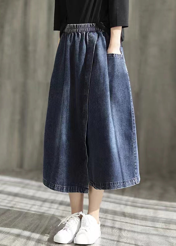 Modern Blue Asymmetrical Elastic Waist Pockets Patchwork Denim Skirt Fall