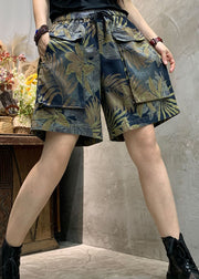 Modern Blue Cinched Print Denim Sommer-Hotpants