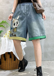 Modern Blue Embroidered denim Summer shorts
