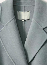 Modern Blue Grey Lapel Button Down Pockets Woolen Coats Fall