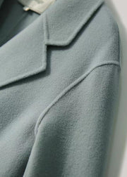 Modern Blue Grey Lapel Button Down Pockets Woolen Coats Fall