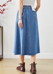 Modern Blue High Waist Button Down Denim A Line Skirts Fall