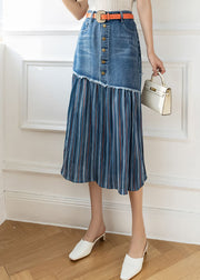 Moderne blaue Schärpen mit hoher Taille Asymmetrische Patchwork-Baumwoll-Denim-Röcke Sommer
