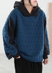 Modernes blaues Patchwork-Sweatshirt aus feiner Baumwolle mit Kapuze Winter