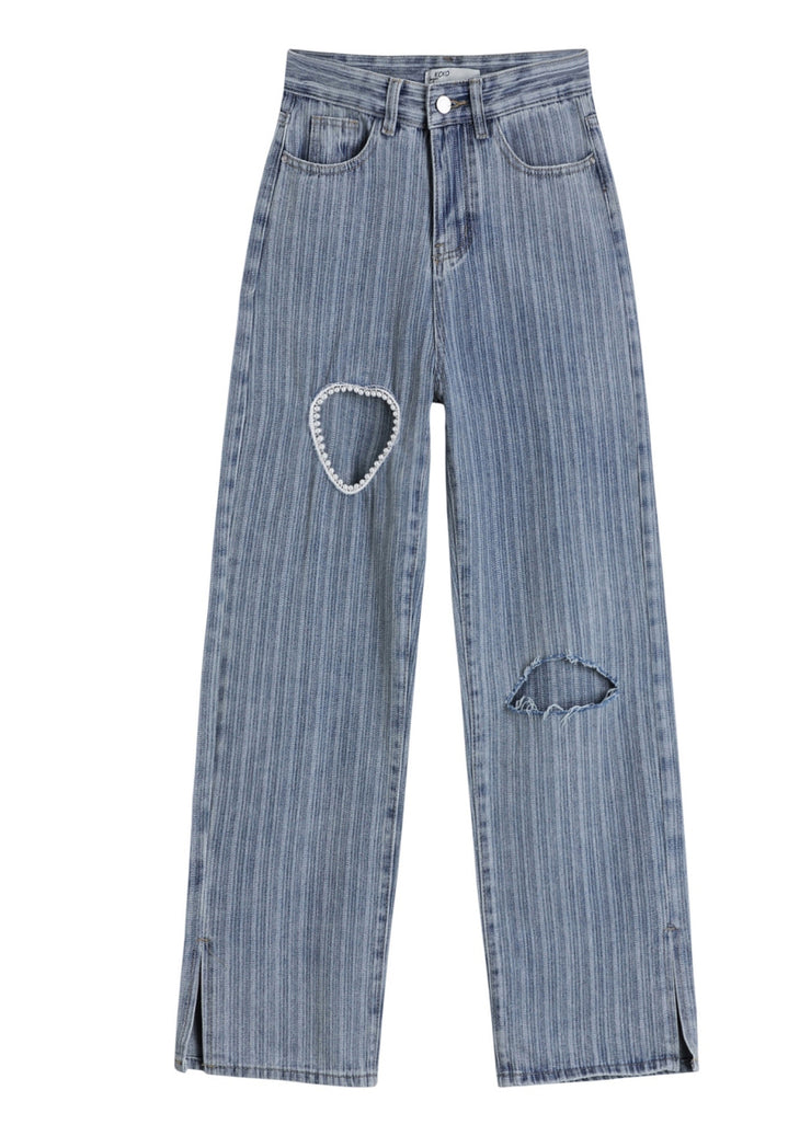 Moderne blaue liebevolle Herz-Patchwork-Nagel-Korn-Seiten-offene Taschen-Knopf-hohe Taillen-Hosen-Sommer