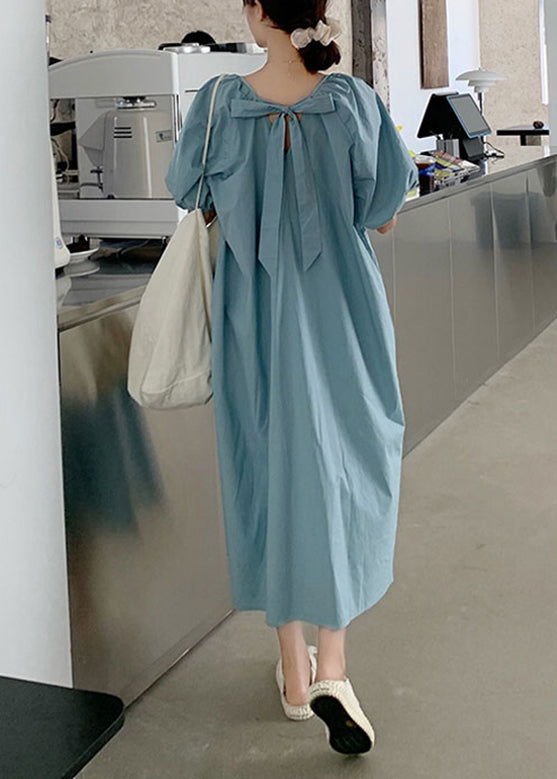 Modern Blue Patchwork Wrinkled Slim Cotton Maxi Dresses Summer