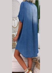 Modern Blue Peter Pan Collar Patchwork Denim Shirts Dress Summer
