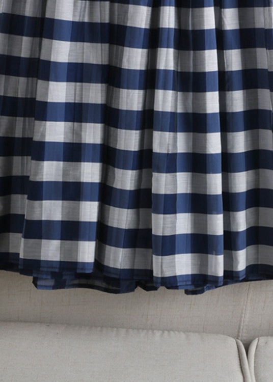 Modern Blue Plaid Wrinkled Elastic Waist Chiffon Skirts Fall