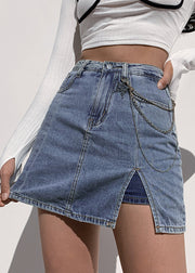 Modern Blue Pockets High Waist Patchwork Denim Skirts Summer