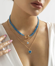 Modern Blue Sterling Silver Overgild Zircon Love Pendant Necklace