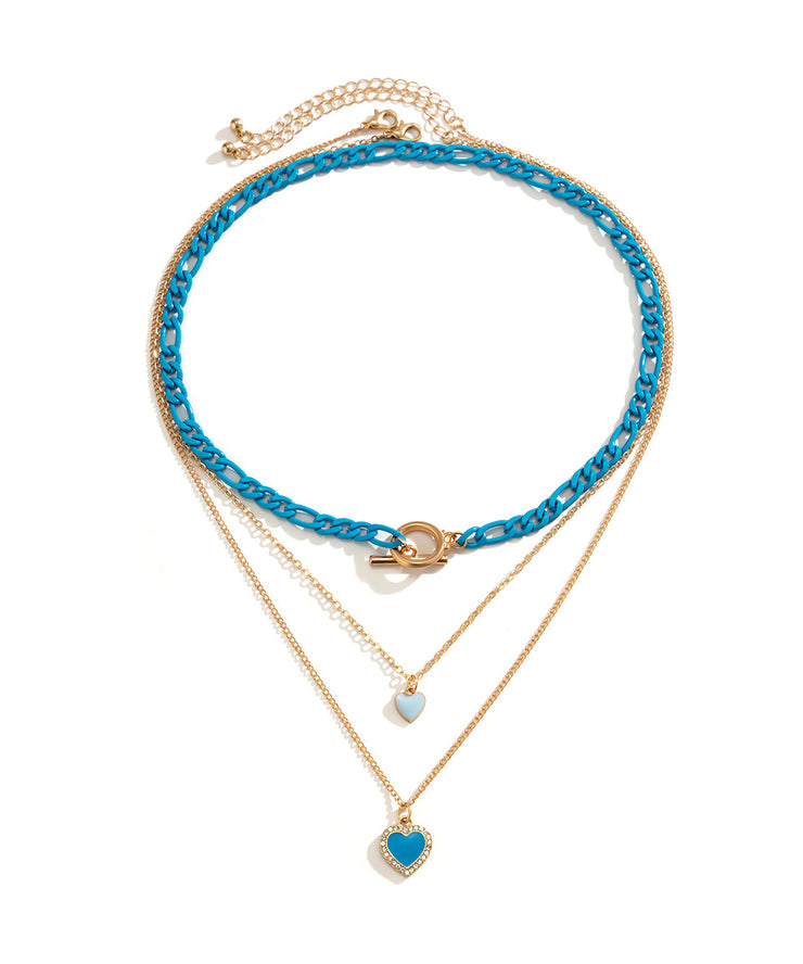 Modern Blue Sterling Silver Overgild Zircon Love Pendant Necklace