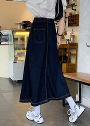 Moderner blauer Reißverschluss Taschenknopf Patchwork Baumwolle A-Linie Röcke Sommer