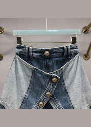Modern Blue Zip Up Pockets Patchwork Denim Skirts Summer