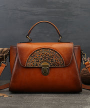Modern Brown Jacquard Calf Leather Women's Satchel Handbag