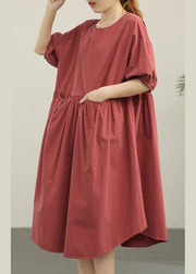 Modern Brown Red Loose Cotton Summer Dresses - SooLinen