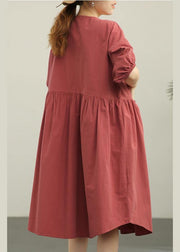 Modern Brown Red Loose Cotton Summer Dresses - SooLinen