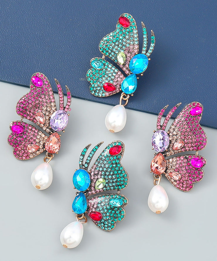 Moderne Schmetterlings-Zirkon-Metallursprüngliche Entwurfs-Tropfen-Ohrringe