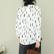 Moderne Button-Down-Leinen-Langhemden Omychic-Tunika-Oberteile, weiße, lockere Bluse mit Revers